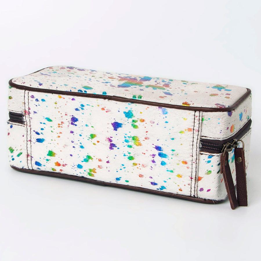 American Darling Jewelry Case for Women - Hair-On Cowhide, Hand Tooled Floral Carved Genuine Leather Travel Organizer
