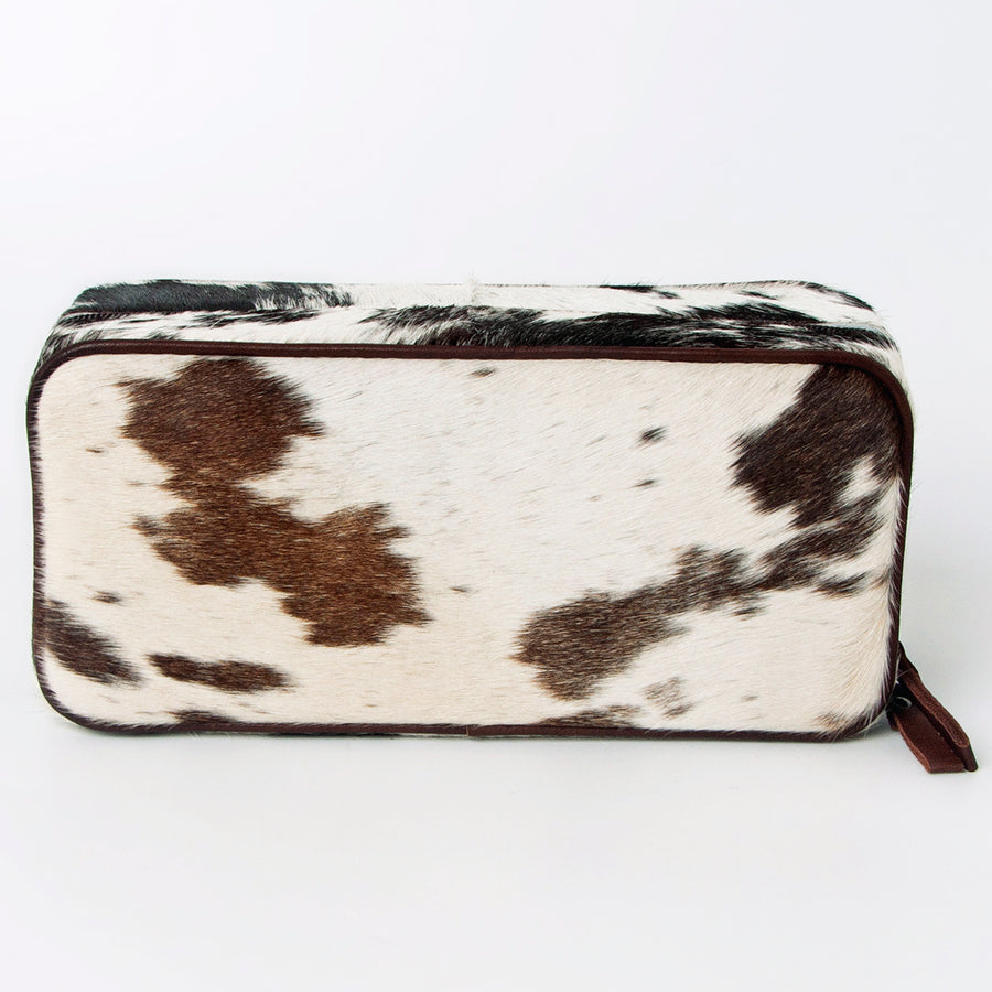 American Darling Jewelry Case for Women - Hair-On Cowhide, Hand Tooled Floral Carved Genuine Leather Travel Organizer