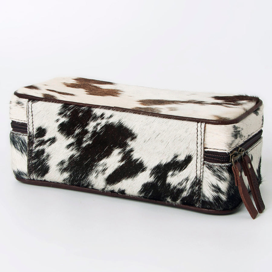 American Darling Jewelry Case for Women - Hair-On Cowhide, Hand Tooled Floral Carved Genuine Leather Travel Organizer
