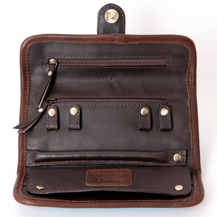 American Darling Jewelry Case for Women - Hair-On Cowhide, Hand Tooled Floral Carved Leather & Buck Stitched Travel Organizer