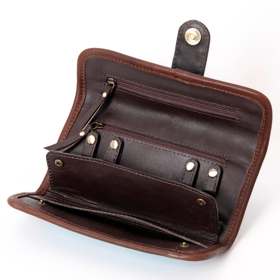 American Darling Jewelry Case for Women - Hair-On Cowhide, Hand Tooled Floral Carved Leather & Buck Stitched Travel Organizer