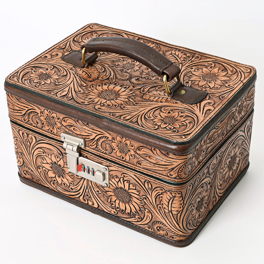 American Darling Hand Tooled Leather Floral Carved Jewelry Case - Uhorse