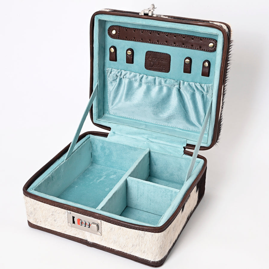 American Darling Jewelry Case for Women - Hand Tooled Floral Carved Genuine Leather Travel Organizer with Top Handle