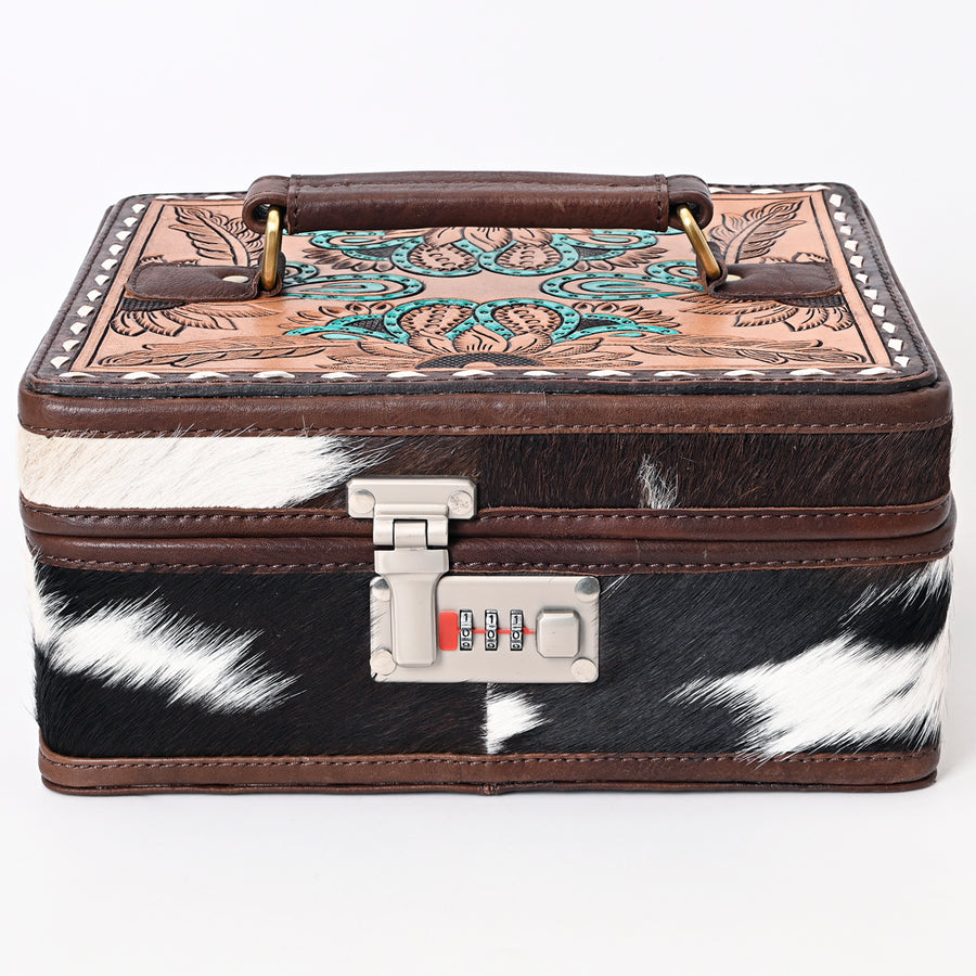 American Darling Jewelry Case for Women - Hand Tooled Floral Carved Genuine Leather Travel Organizer with Top Handle