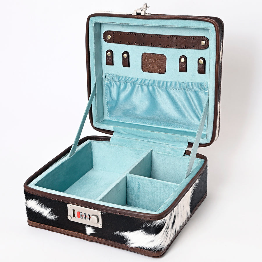American Darling Jewelry Case for Women - Hand Tooled Floral Carved Genuine Leather Travel Organizer with Top Handle