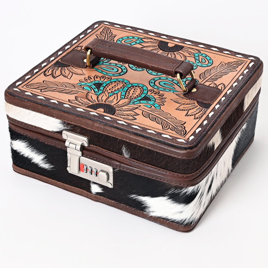 American Darling Hand Tooled Leather Hair-On Cowhide Jewelry Case - Uhorse