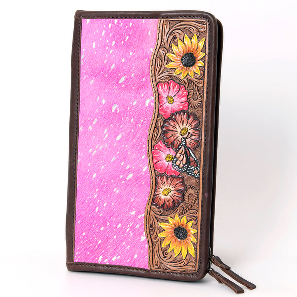 American Darling Hand Tooled Leather Hair-On Cowhide Travel Jewelry Case - Uhorse