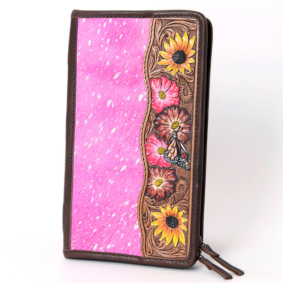 American Darling Hand Tooled Leather Hair-On Cowhide Travel Jewelry Case - Uhorse