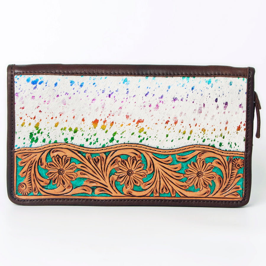 American Darling Jewelry Case for Women - Hair-On Cowhide, Hand Tooled Floral Carved Genuine Leather Travel Organizer