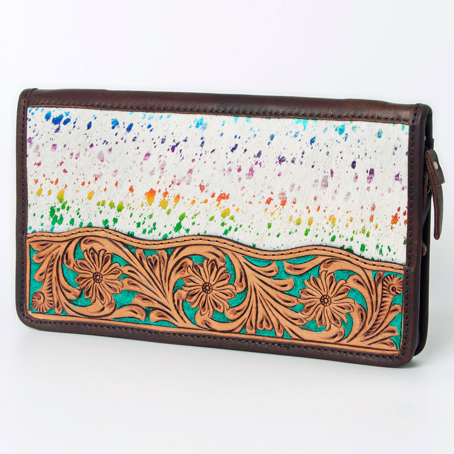 American Darling Hand Tooled Leather Hair-On Cowhide Travel Jewelry Case - Uhorse