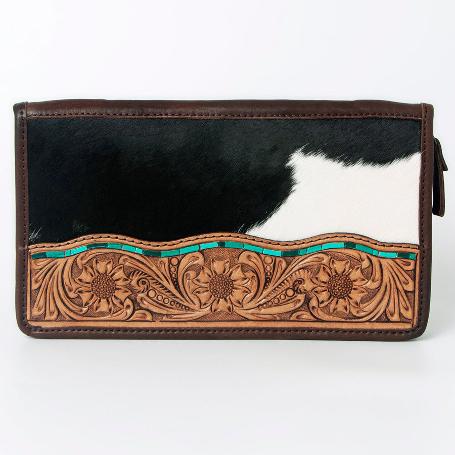 American Darling Jewelry Case for Women - Hair-On Cowhide, Hand Tooled Floral Carved Genuine Leather Travel Organizer