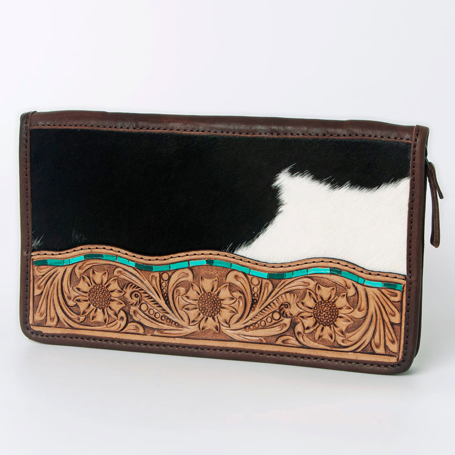 American Darling Hand Tooled Leather Hair-On Cowhide Travel Jewelry Case - Uhorse