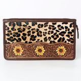 American Darling Jewelry Case for Women - Hair-On Cowhide, Hand Tooled Floral Carved Genuine Leather Travel Organizer