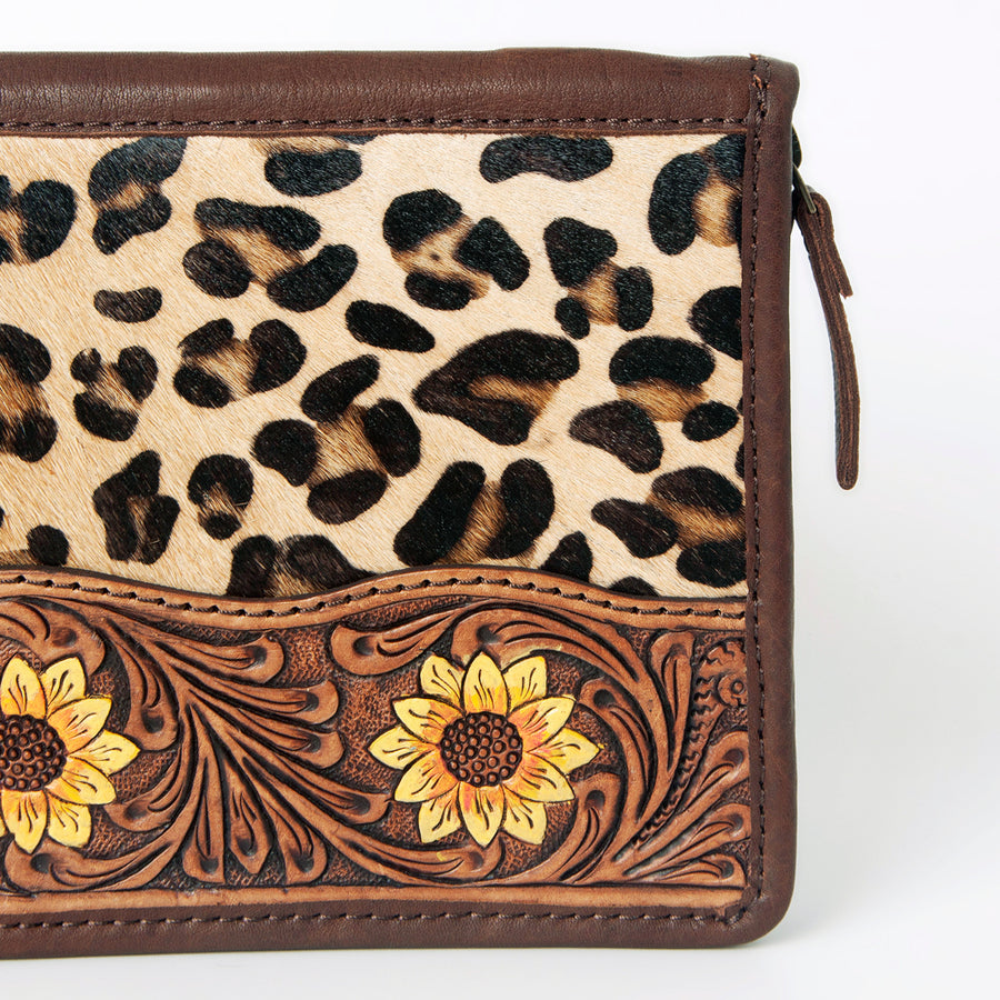 American Darling Jewelry Case for Women - Hair-On Cowhide, Hand Tooled Floral Carved Genuine Leather Travel Organizer