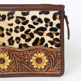 American Darling Jewelry Case for Women - Hair-On Cowhide, Hand Tooled Floral Carved Genuine Leather Travel Organizer