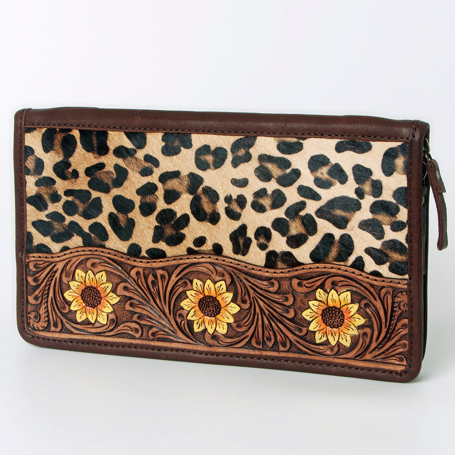 American Darling Hand Tooled Leather Hair-On Cowhide Travel Jewelry Case - Uhorse