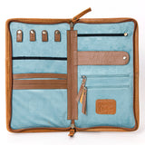 American Darling Jewelry Case for Women - Hair-On Cowhide, Hand Tooled Floral Carved Genuine Leather Travel Organizer