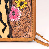 American Darling Jewelry Case for Women - Hair-On Cowhide, Hand Tooled Floral Carved Genuine Leather Travel Organizer
