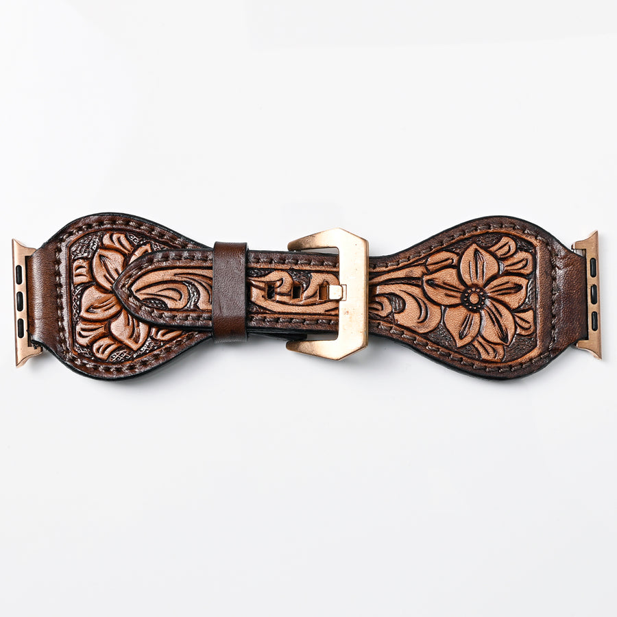 American Darling Beautifully Hand Tooled Painted Genuine Leather I watch Strap Men and Women Unisex