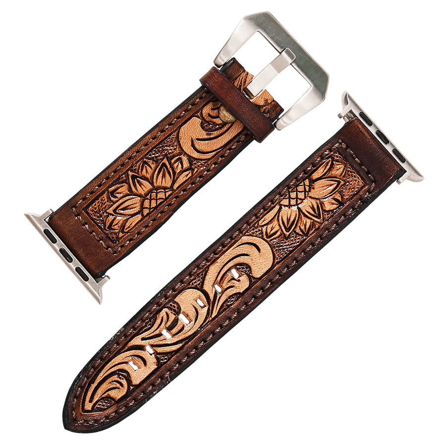 American Darling Beautifully Hand Tooled Genuine Leather I watch Strap Men and Women Unisex