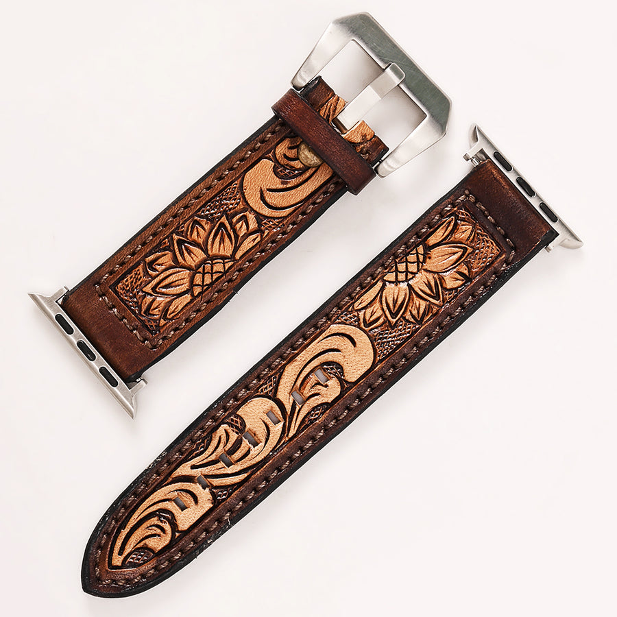 Brown leather Apple Watch band with silver hardware - Uhorse