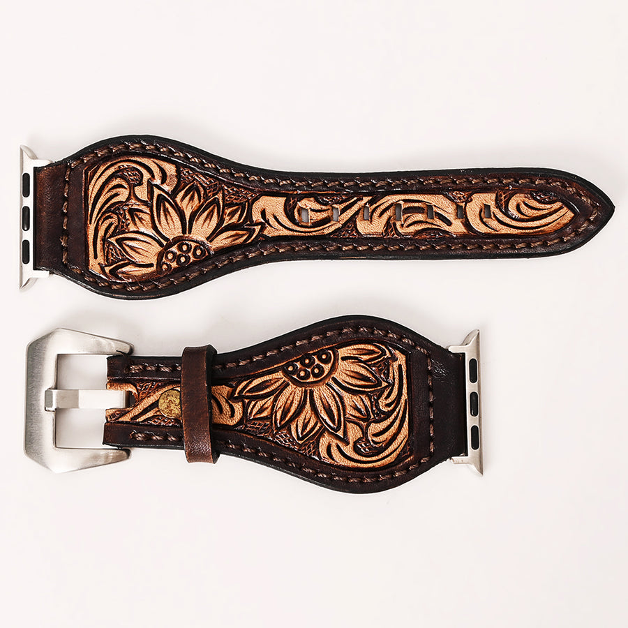 American Darling Beautifully Hand Tooled Painted Genuine Leather I watch Strap Men and Women Unisex
