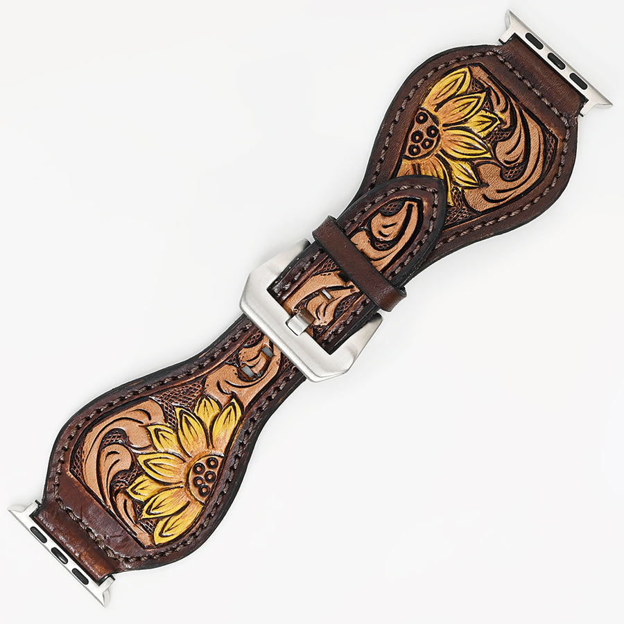 American Darling Beautifully Hand Tooled Painted Genuine Leather I watch Strap Men and Women Unisex