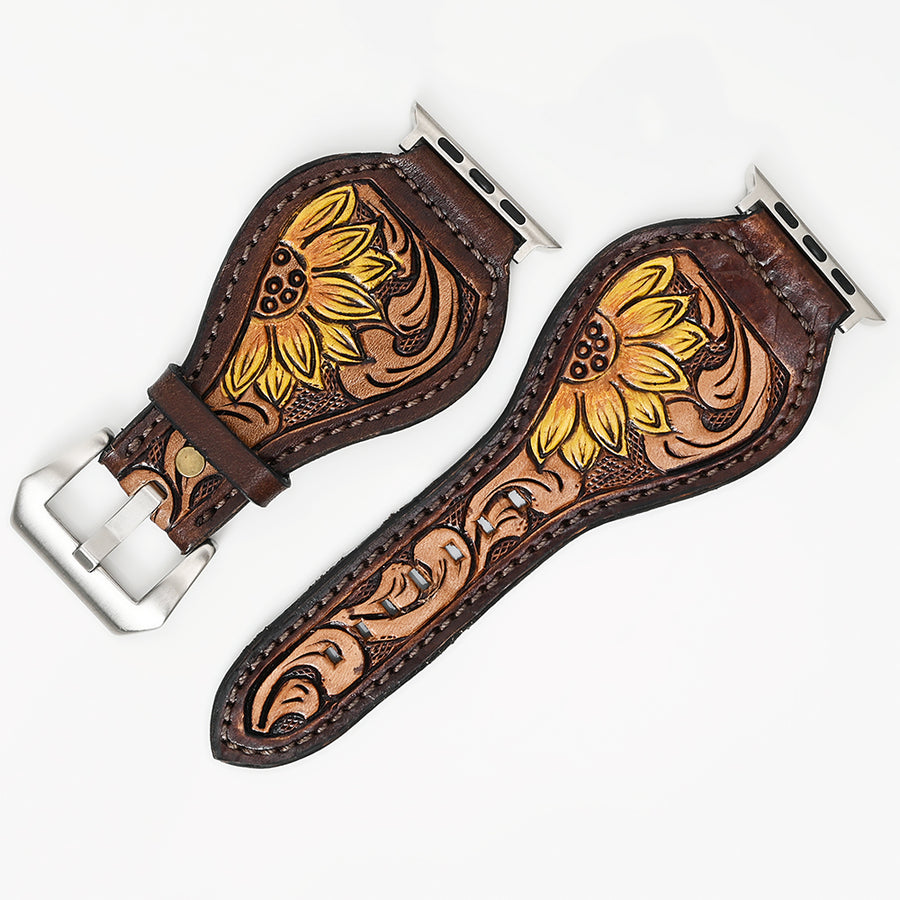 American Darling Floral Hand Tooled I watch Men Women Genuine Leather Strap - Uhorse