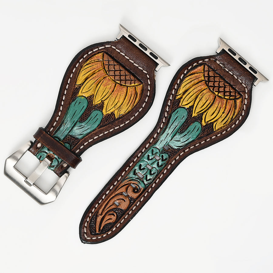 American Darling Floral Hand Tooled I watch Men Women Genuine Leather Strap - Uhorse