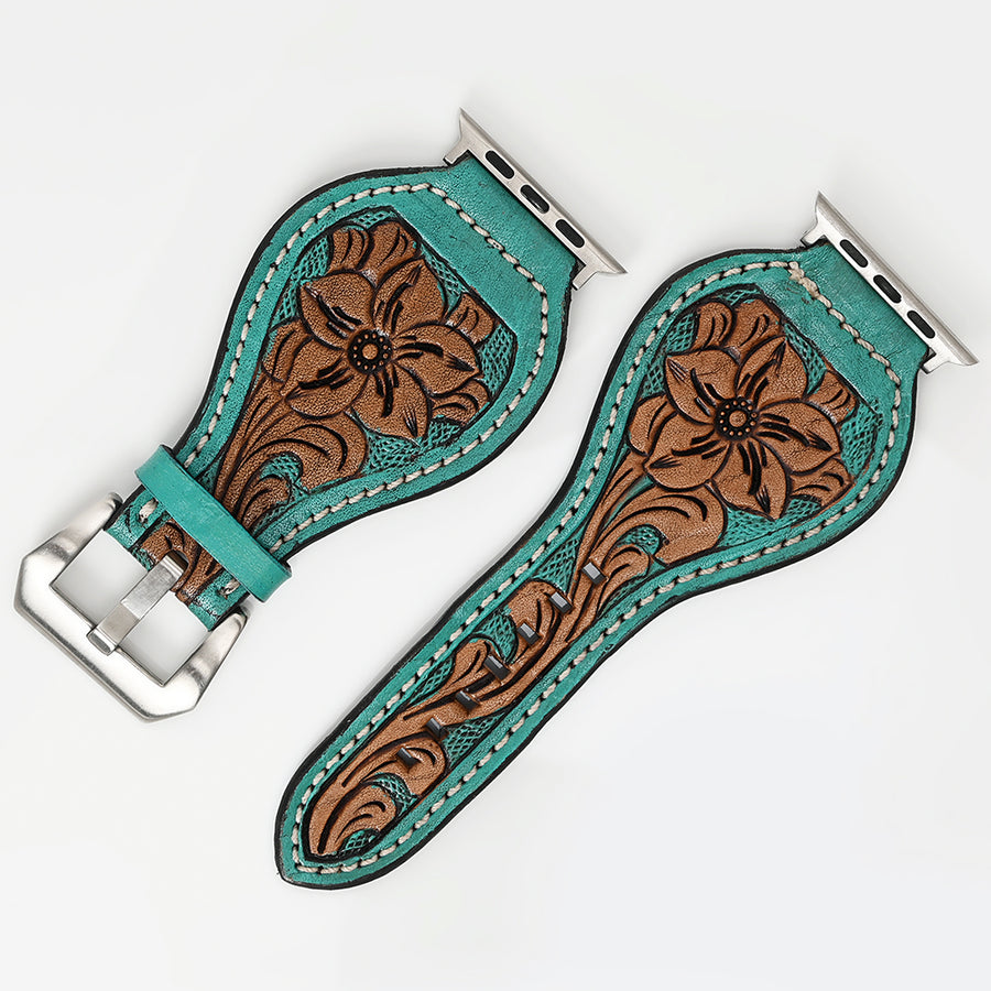 American Darling Floral Hand Tooled I watch Men Women Genuine Leather Strap - Uhorse