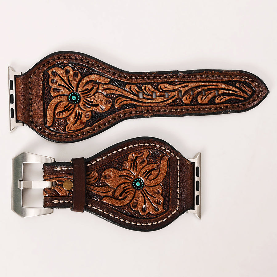 American Darling Beautifully Hand Tooled Painted Genuine Leather I watch Strap Men and Women Unisex