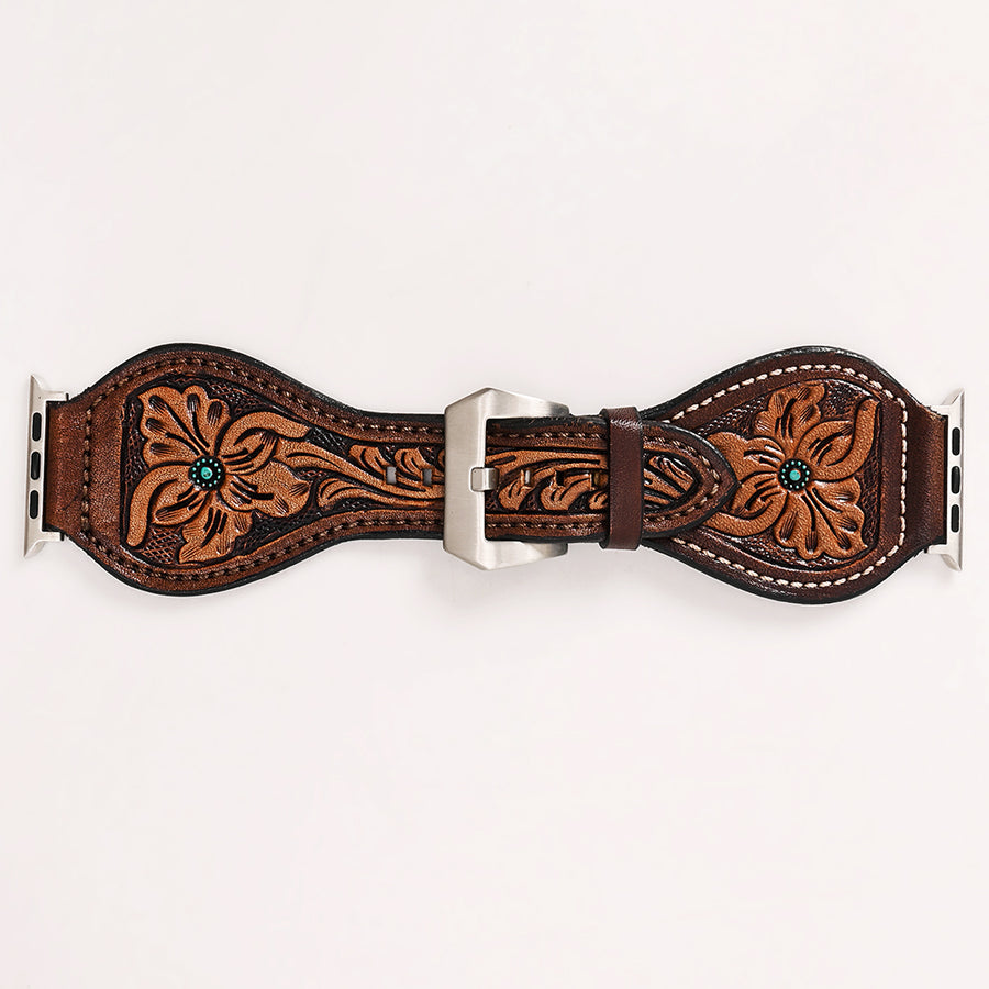 American Darling Beautifully Hand Tooled Painted Genuine Leather I watch Strap Men and Women Unisex