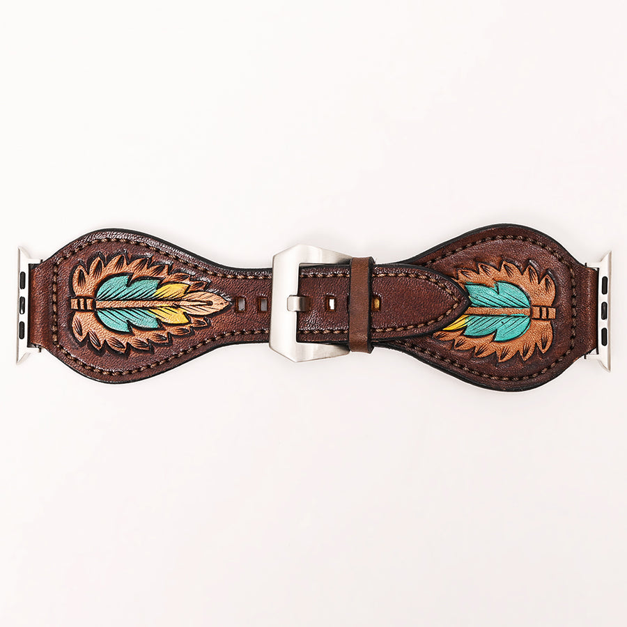 American Darling Beautifully Hand Tooled Painted Genuine Leather I watch Strap Men and Women Unisex