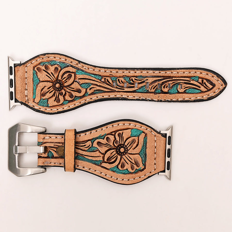 American Darling Beautifully Hand Tooled Painted Genuine Leather I watch Strap Men and Women Unisex