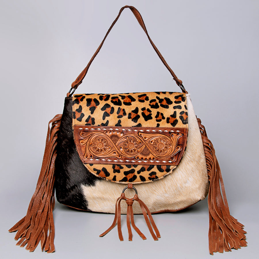 American Darling Messenger Hand Tooled Hair On Genuine Leather Western Women Bag Handbag Purse