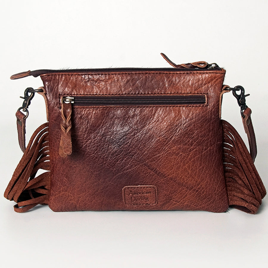 American Darling Western Small Crossbody Bag – Genuine Hair-On Cowhide Leather with Fringes, Adjustable Strap, Handcrafted in Texas