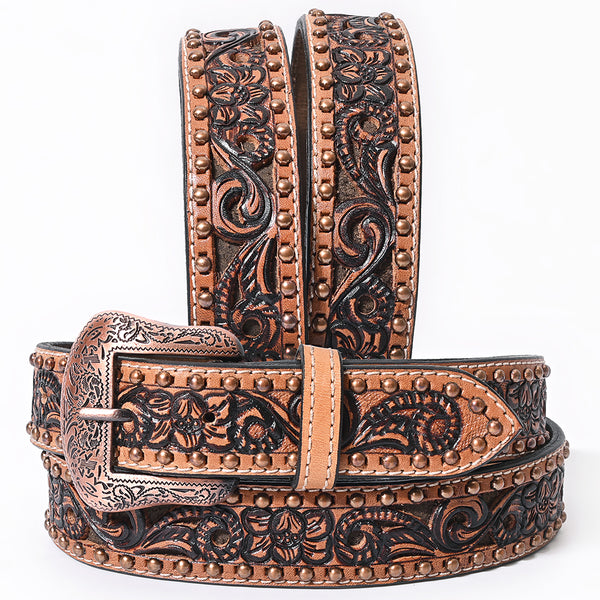 BAR H EQUINE Floral Genuine Hand Tooled Western Fashion Leather Belt Brown - Uhorse