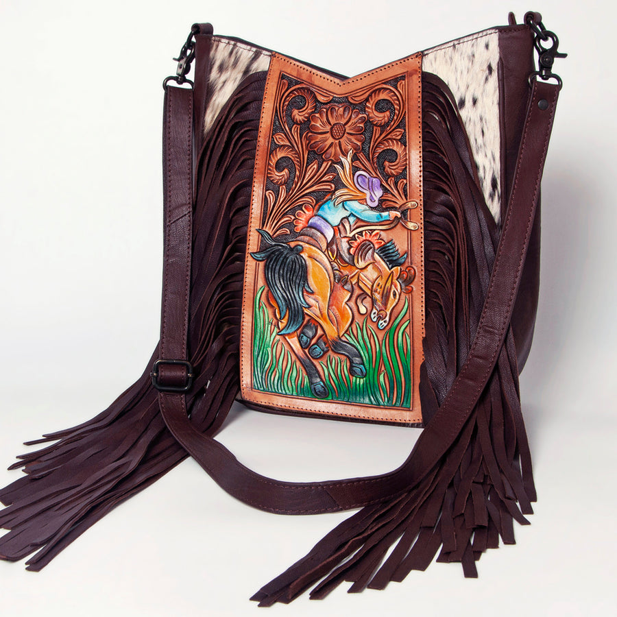 American Darling Messenger Hand Tooled Hair On Genuine Leather Women Bag Western Handbag Purse - Uhorse