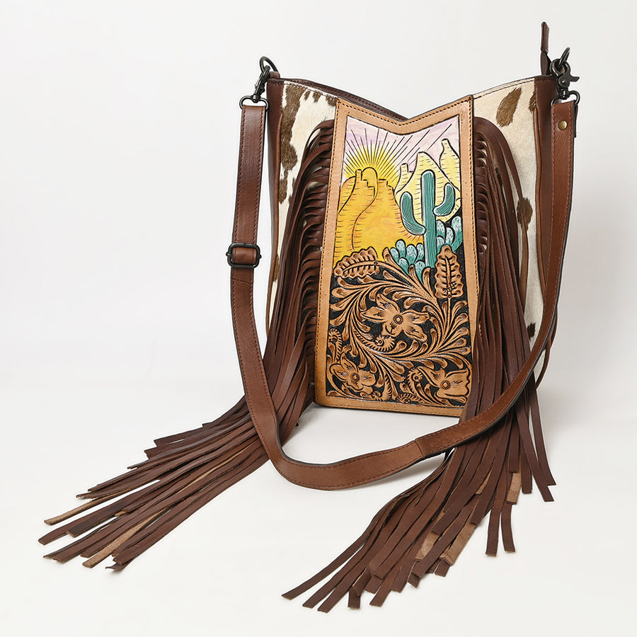 American Darling Messenger Hand Tooled Hair On Genuine Leather Women Bag Western Handbag Purse - Uhorse