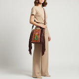 American Darling Large Crossbody Hand Tooled Hair On Genuine Leather Women Bag Western Handbag Purse