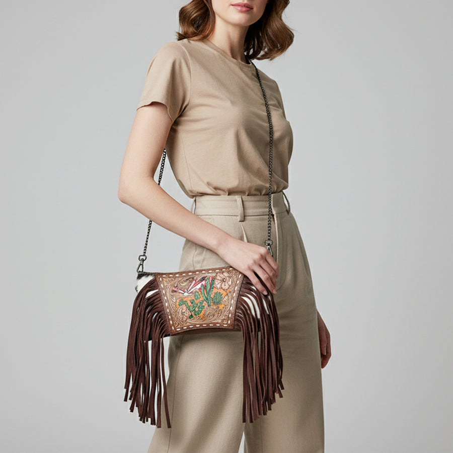 American Darling Cross Body I Hand Tooled Hair-On Genuine Leather Women Bag Western Handbag Purse
