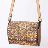 Brown leather tooled crossbody bag with floral design - Uhorse