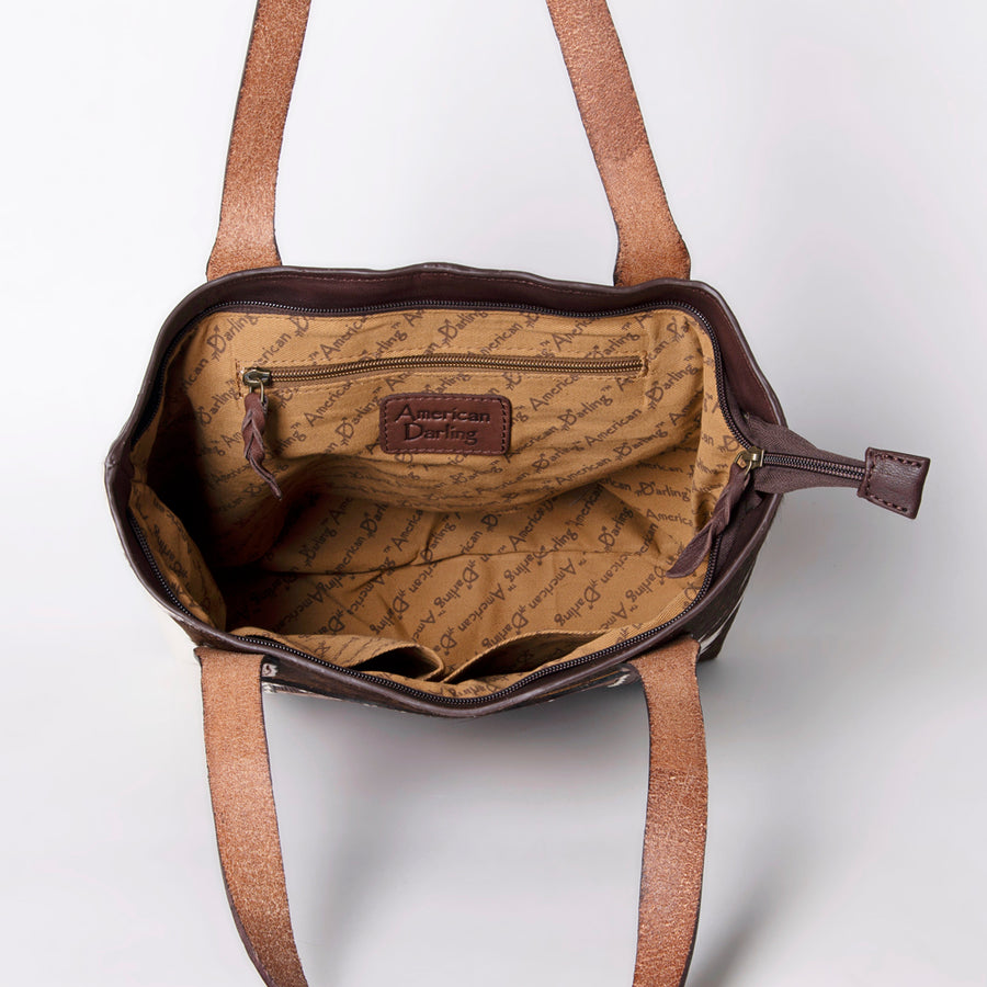 American Darling Tote Hand Tooled Hair-On Genuine Leather Women Bag Western Handbag Purse
