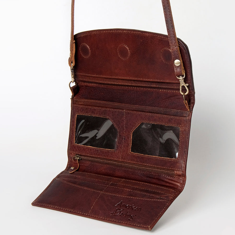American Darling Small Cross body Bag Genuine Vegetable Tanned Leather Wallet Purse Western Handbag 4in x 1in x 8in