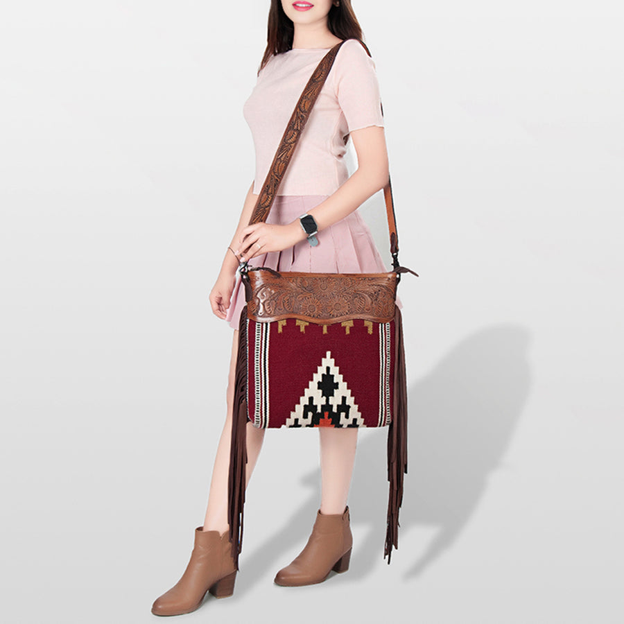 American Darling Signature Crossbody Hand Tooled Saddle Blanket Genuine Leather Western Women Bag Handbag Purse | for Cute