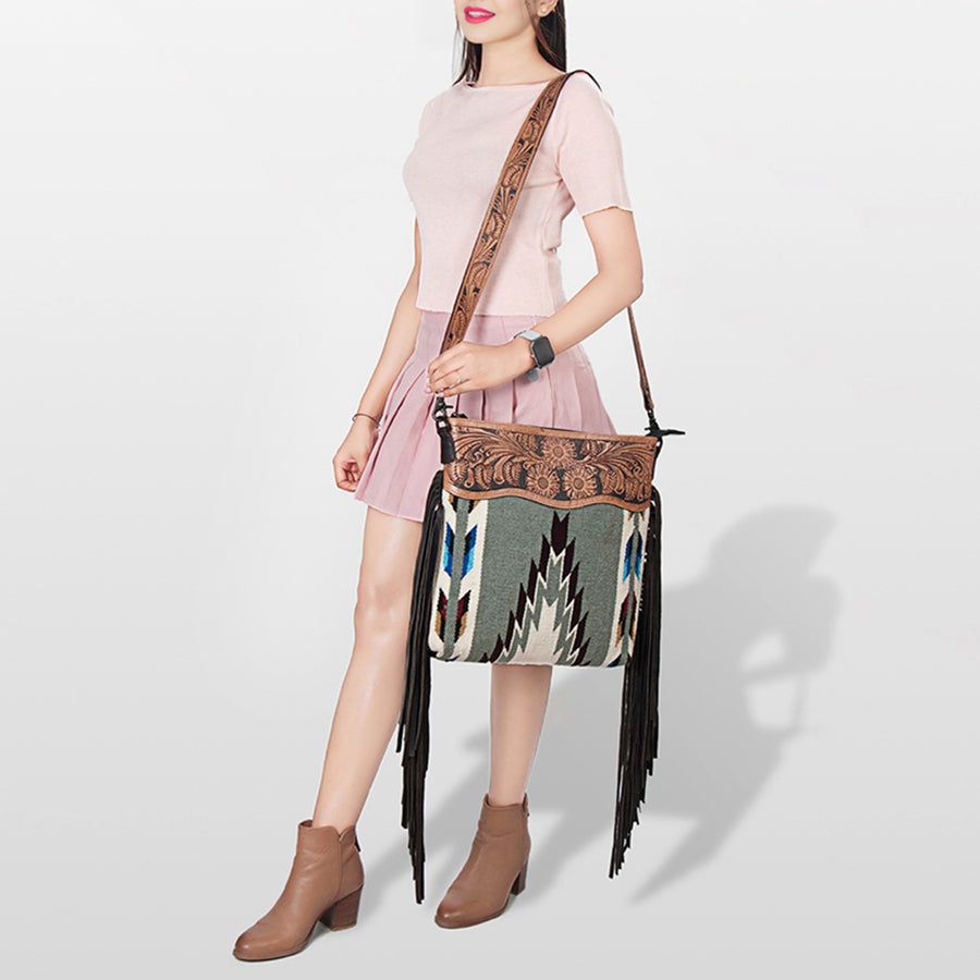 American Darling Signature Crossbody Hand Tooled Saddle Blanket Genuine Leather Women Bag Western Handbag Purse