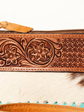 American Darling ADBGZ283A Wristlet Hand Tooled Hair-On Genuine Leather Women Bag Western Handbag Purse
