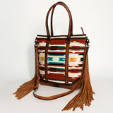 American Darling Handwoven Saddle Blanket Tote Bag with Leather Fringe - Western Boho Style - Uhorse