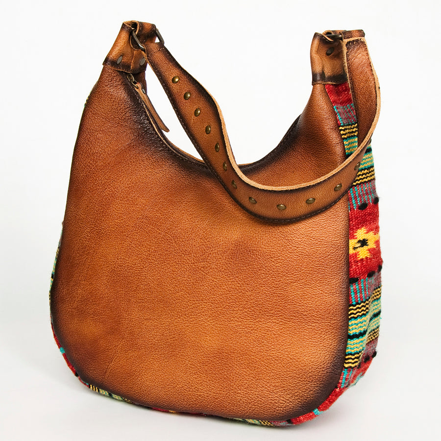 American Darling Handwoven Saddle Blanket Hobo Bag - Western Leather Shoulder Bag - Uhorse