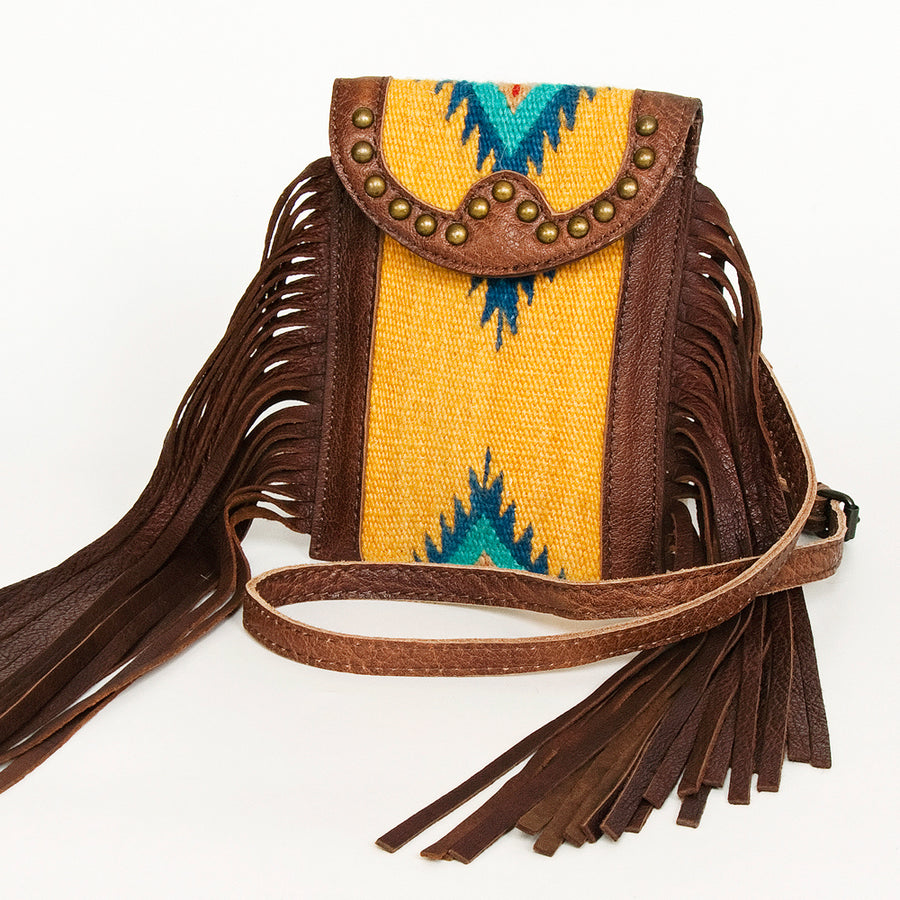 American Darling Handcrafted Western Leather Cell phone holder with Woven Saddle Blanket - Uhorse